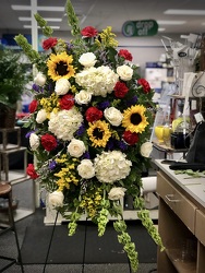 Vibrant Sympathy Standing Spray  from Martha Mae's Floral & Gifts in McDonough, GA