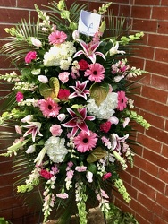 Pretty in Pinks Standing Spray  from Martha Mae's Floral & Gifts in McDonough, GA
