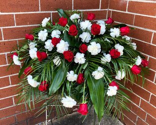Red Rose & White Carnation Casket Blanket from Martha Mae's Floral & Gifts in McDonough, GA